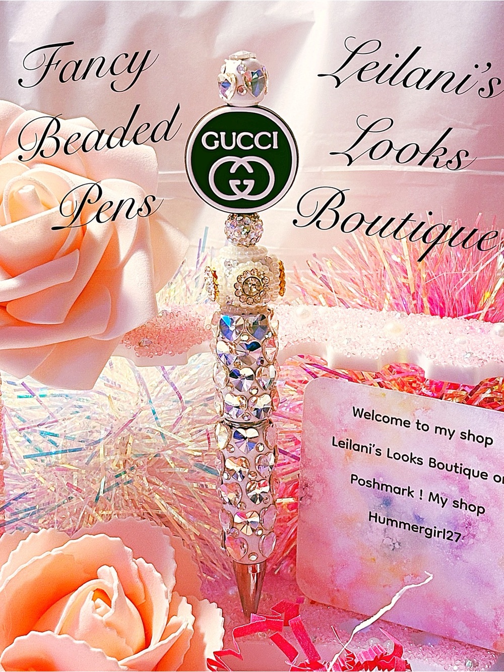 Fancy beaded Pen/gifts/black circle/white beads/